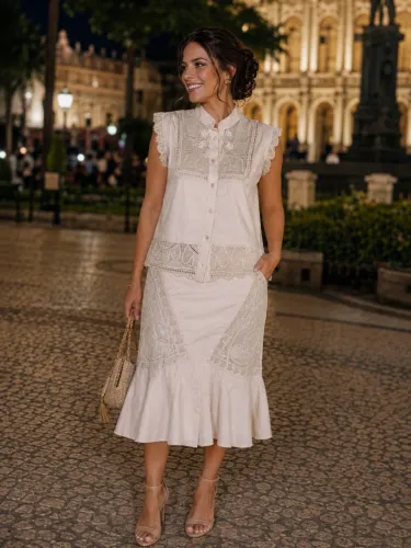 Conjunto Feminino em Renda Renascença Artesanal Exclusivo