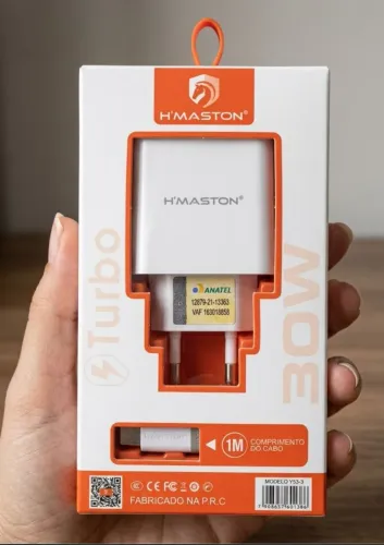 Carregador De Celular Super Rápido 30W H'Maston Com Cabo 1m