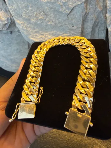 Pulseira de ouro18k modelo romana e gourmet dupla