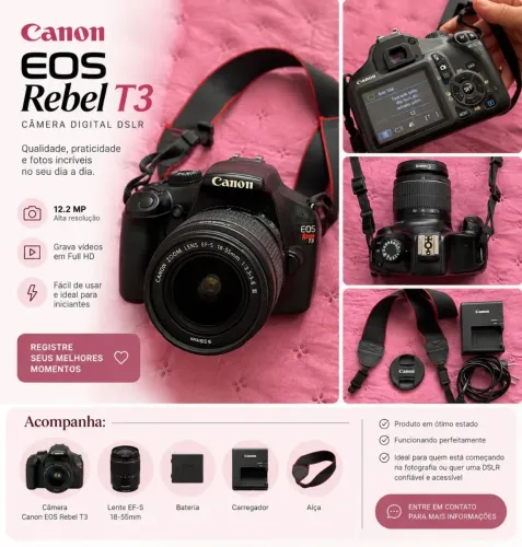 CÂMERA FOTOGRÁFICA CANON EOS REBEL T3 APENAS VENDA