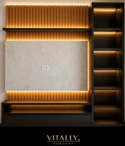 Painel Ripado com LED e Nichos Planejados | Moderno ?