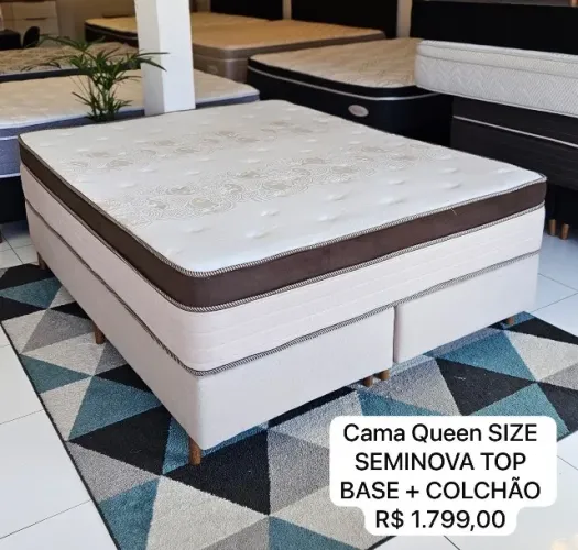 Cama QUEEN SEMINOVA COM COLCHÃO E BASE - Entregamos!! 