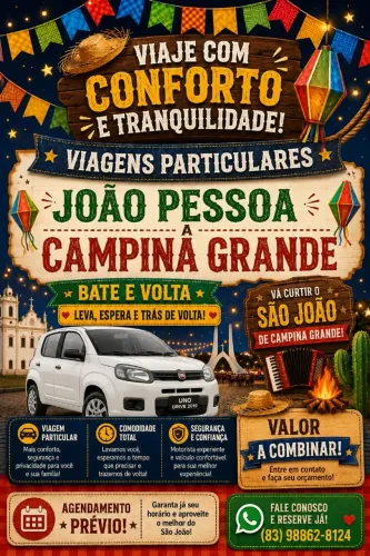 Bate e volta Campina Grande. Cuida!!