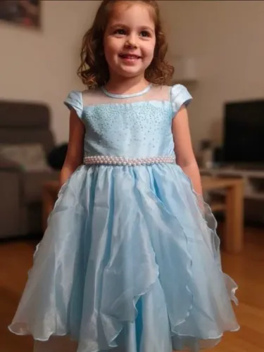 Vestido Infantil Azul claro tules e pedras tam. 4 Ideal para Casamento e Batizado