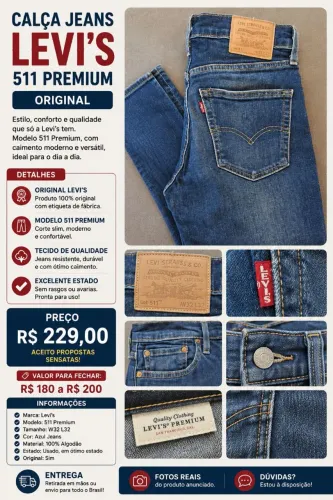 Calça Jeans Levi's 511 Premium Original - W32 L32