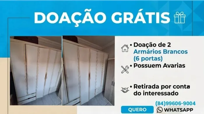 DOAÇÃO DE 2 ARMÁRIOS BRANCOS (COM AVARIAS)