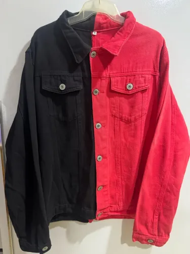Jaqueta Jeans Bicolor Preta e Vermelha