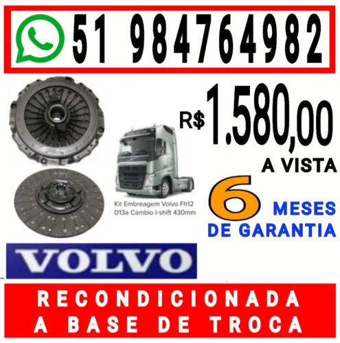 EMBREAGEM RECONDICIONADA  KIT  PLATO E DISCO DO CAMINHÃO VOLVO FH12 D13A CÂMBIO I-SHIFT 