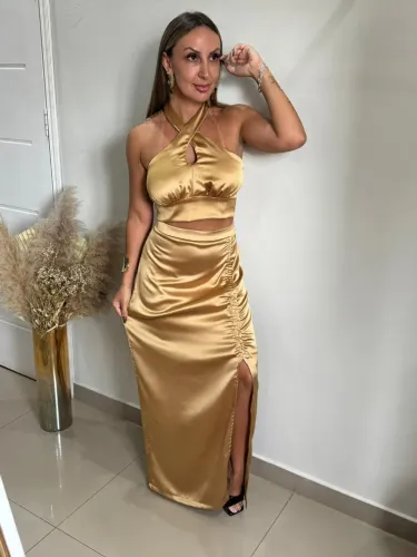 Conjunto Festa Cetim Dourado Tamanho M