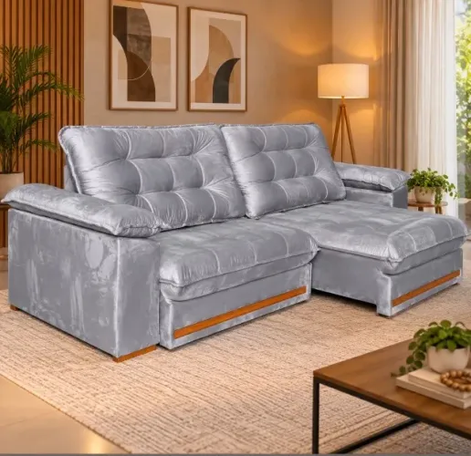 Sofá Retrátil e Reclinável Confort Elegance 2,50 m Veludo Cinza