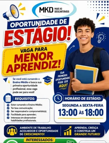 Vaga de estágio a partir de 15 anos de idade