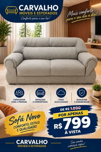 Promoção imperdível por apenas 799 Sofá novo 3 lugares bem espaçoso todo acolchoado