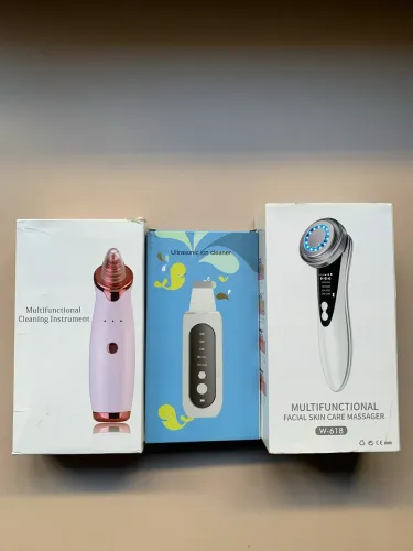 Kit skincare - massageador facial, aspirador de cravos e raspador sônico