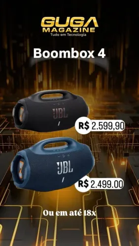 *BOOMBOX 4*<br>*12x de 232,00*<br>Ou a vista por *R$ 2.499,00*