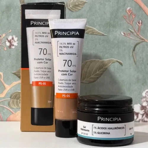 KIT PRINCIPIA ( Gel Hidratante 50g ) + ( Protetor Solar 70 FPS com COR ( 4.0 ) 30ML )