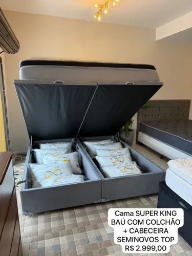 Cama KING COM BAÚ + COLCHÃO + CABECEIRA - Entrego!! 