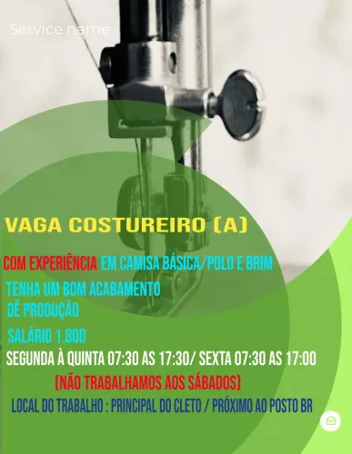 VAGA COSTUREIRO (A) COM PRÁTICA EM CAMISA BÁSICA/POLO E BRIM 