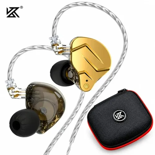 Fone de Ouvido Kz Zsn Pro X Dourado Sem Microfone + Case Kz Cor Preta