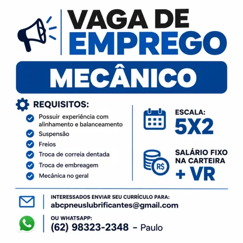 Vaga de emprego para Mecânico