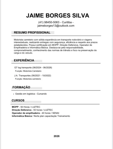 Motorista carreteiro disponível 