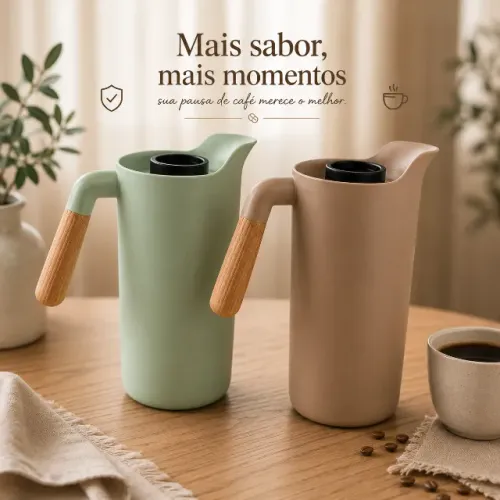 Garrafa Térmica Nórdica 1 Litro Café Chá Cabo de Madeira