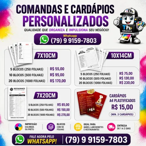 Comadas Personalizadas | Cardápios A4