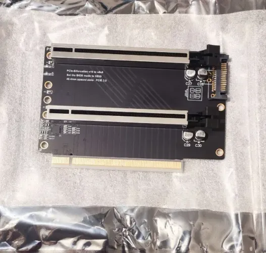 Placa de expansão PCIe 3.0 de 16x full com duas entradas de 8x full e blindada 