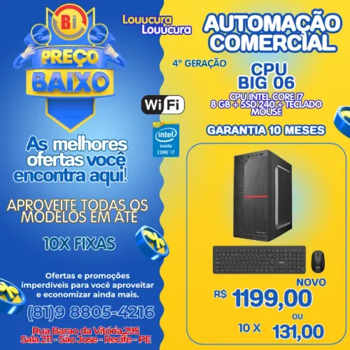 Computador Cpu BIG , Intel Core I7, 16gb De Memória Ram, Ssd 480gb Teclado e Mouse WIF 