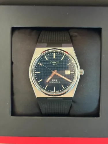 Relógio Tissot PRX Powermatic 80 Novo Full Set - Fundo Azul / Pulseira de borracha Preta