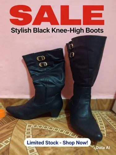 Bota preta de cano médio com fivelas douradas - Tamanho [36]