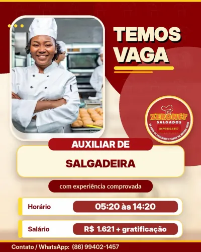 03 Vagas de salgadeiro profissional