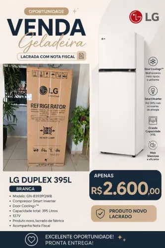 Geladeira na caixa com nf, modelo Lg 395l branca