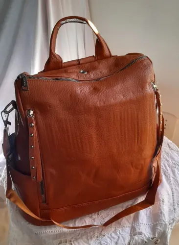 Mochila feminina em couro PU marrom