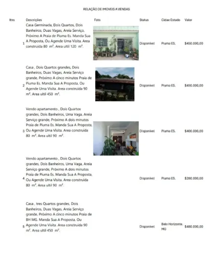 Apartamentos e Casas em Piuma ES, e em Belo horizonte MG a aprtir de 280.000,00