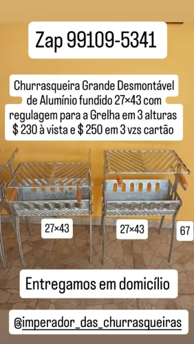 Churrasqueira Grande Desmontável de Alumínio fundido com regulagem para a Grelha 