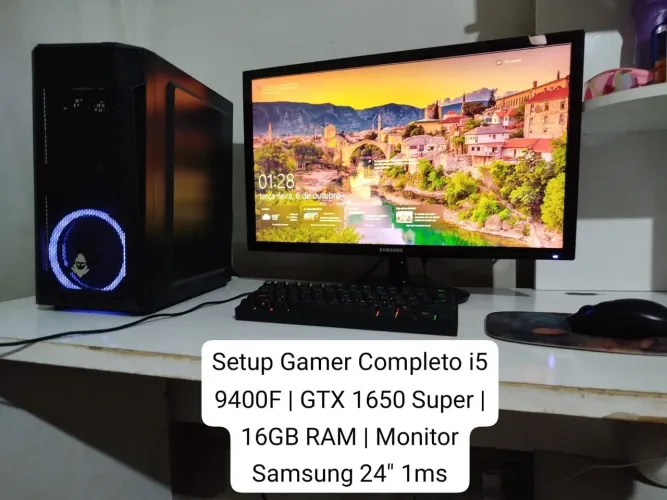 Setup Gamer Completo i5 9400F | GTX 1650 Super | 16GB RAM | Monitor Samsung 24" 1ms