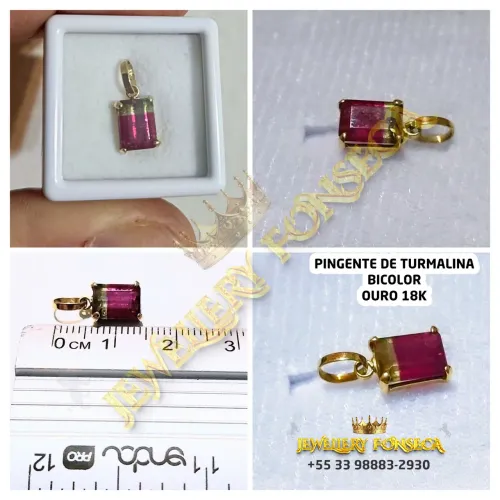 Pingente em Ouro 18k e Turmalina Bicolor Lapidada