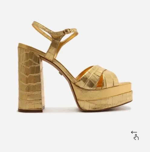 Sandália AREZZO NOVA Dourada Croco Meia Pata Tiras