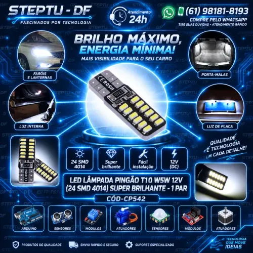 Led Pingão T10 W5w 12v (24 Smd 4014) Super Brilhante (par) Automação - 2 Unid. COD-CP54