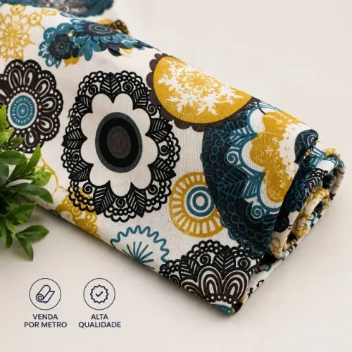 22 - Tecido Impresso Estampa Mandalas | Estilo Étnico e Contemporâneo | Venda por Metrô