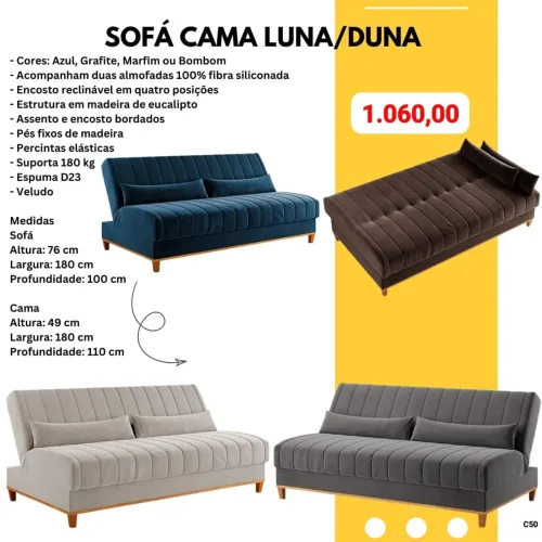 Sofá cama Luna Duna 1.80m Veludo / 4 cores disponíveis / pague na entrega