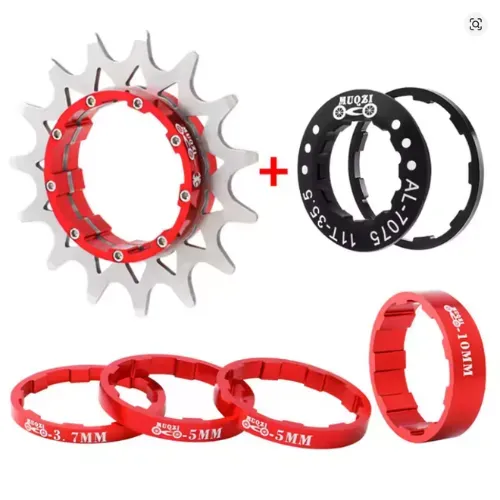 Kit Conversão Muqzi Cog Catraca Unica Cubo Cassete 16T Vermelho
