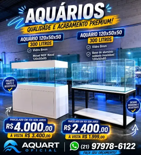 Movel mdf ultra naval com Aquário 120x50x50 cm - 300 Litros