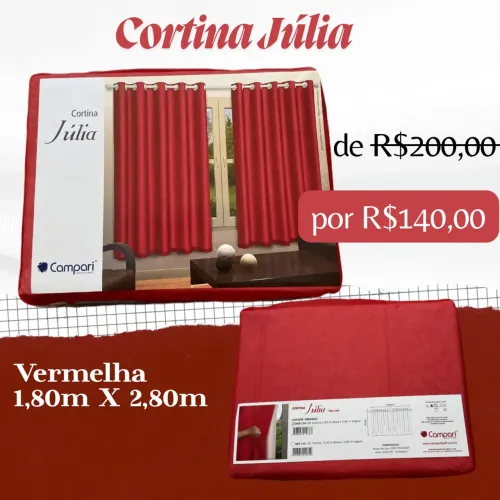 Cortina Corta Luz Blackout Júlia Campari Vermelha (Nova)