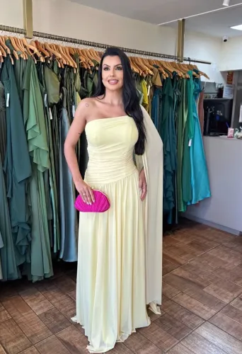 Vestido madrinha casamento amarelo manteiga