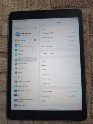Vendo iPad 9ª Geração 64Gb, pouco tempo de uso, completo com Capa, carregador.