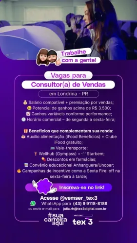 INÍCIO IMEDIATO - Consultor de Vendas