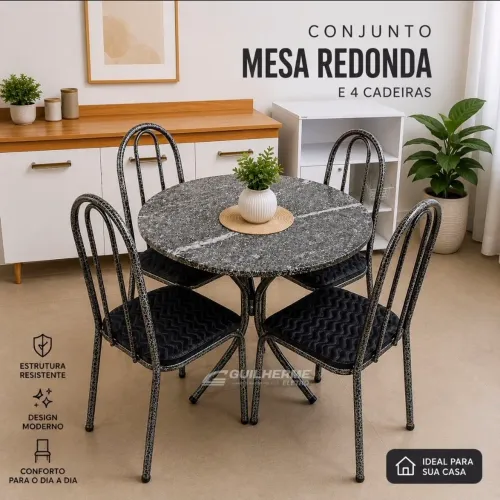 Mesa Redonda com 4 cadeiras tampo em granito