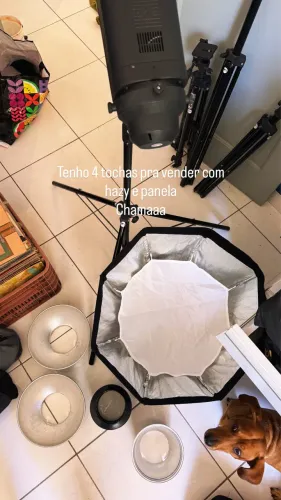 Kit atem flash 140 - tripé, octabox, sombrinha branca e panela