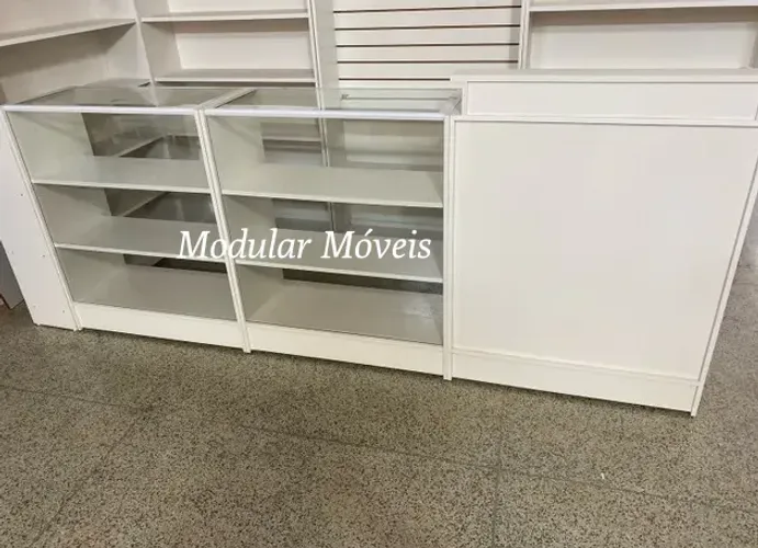 Balcão Caixa + 2 Balcões Vitrine com Vidro Superior